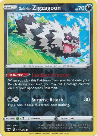 Sword & Shield - 117/202 - Galarian Zigzagoon - Reverse Holo