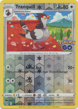 Pokémon GO - 062/078 - Tranquill - Reverse Holo