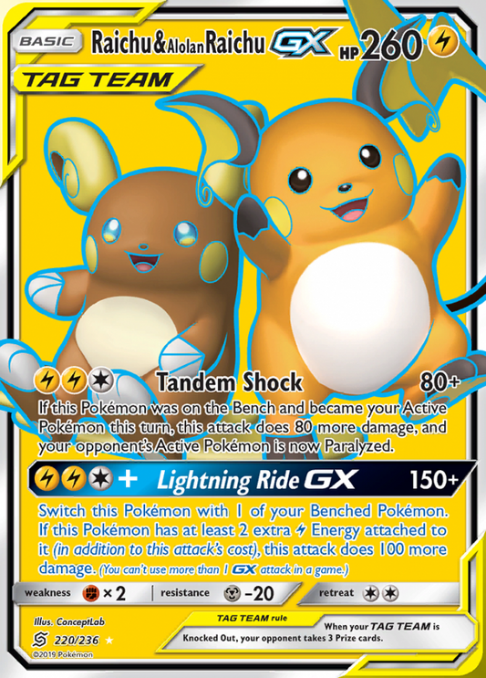 Unified Minds - 220/236 - Raichu & Alolan Raichu GX (Tag Team)