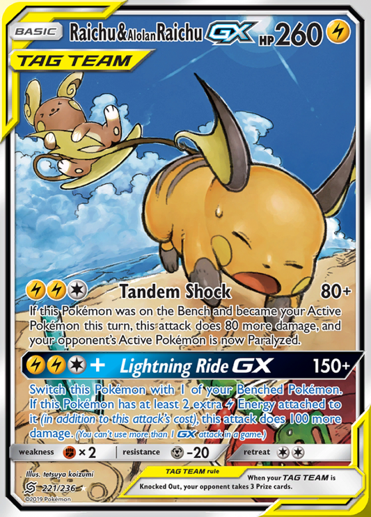 Unified Minds - 221/236 - Raichu & Alolan Raichu GX (Tag Team)