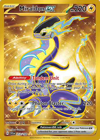 Miraidon EX Gold - Pokemon Scarlet & Violet GOLD SECRET RARE 253/198 –  NM/M, Hobbies & Toys, Memorabilia & Collectibles, Stamps & Prints on  Carousell